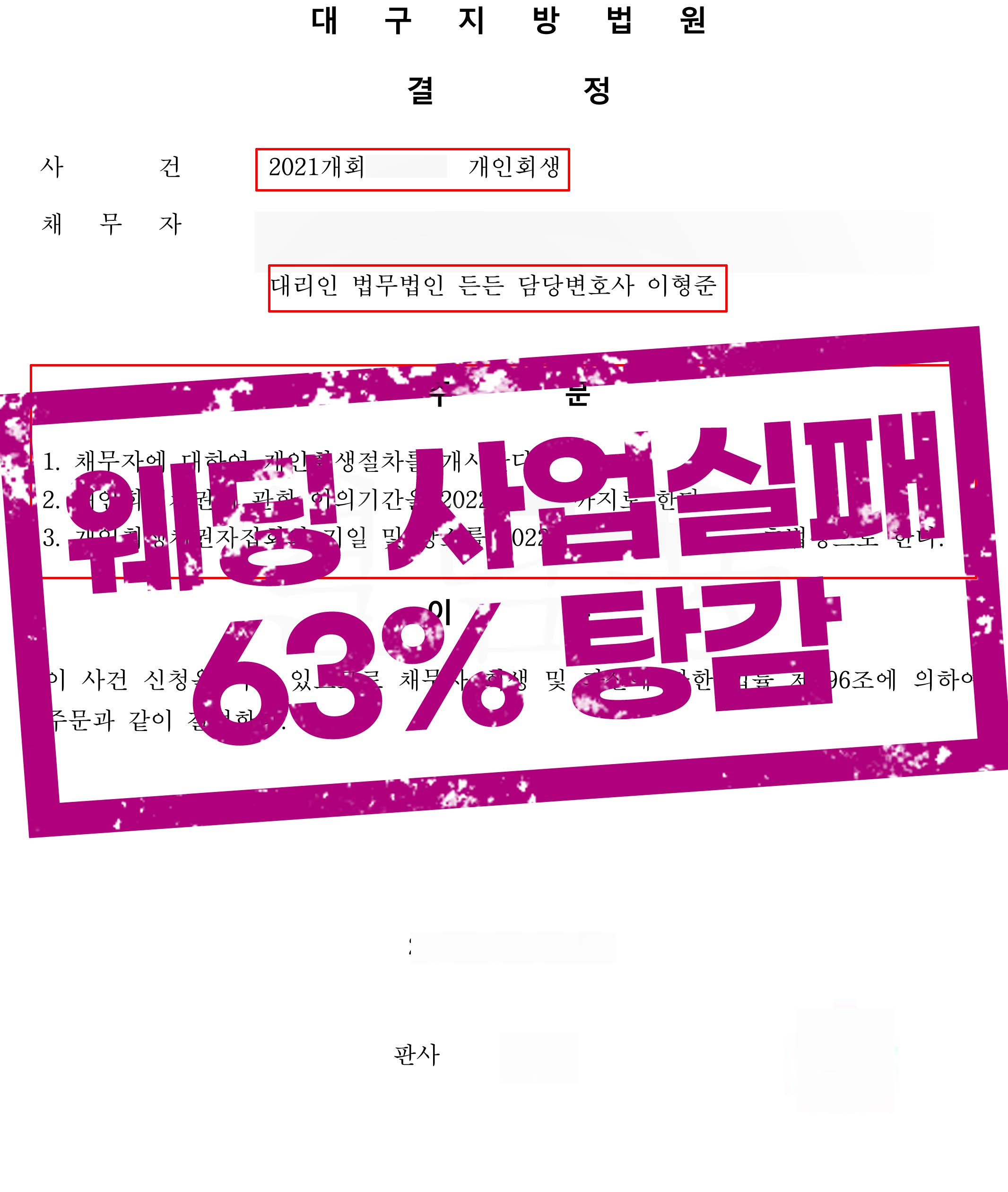 ﻿스튜디오 사업실패로 인해 발생한 대출금 63% 탕감!