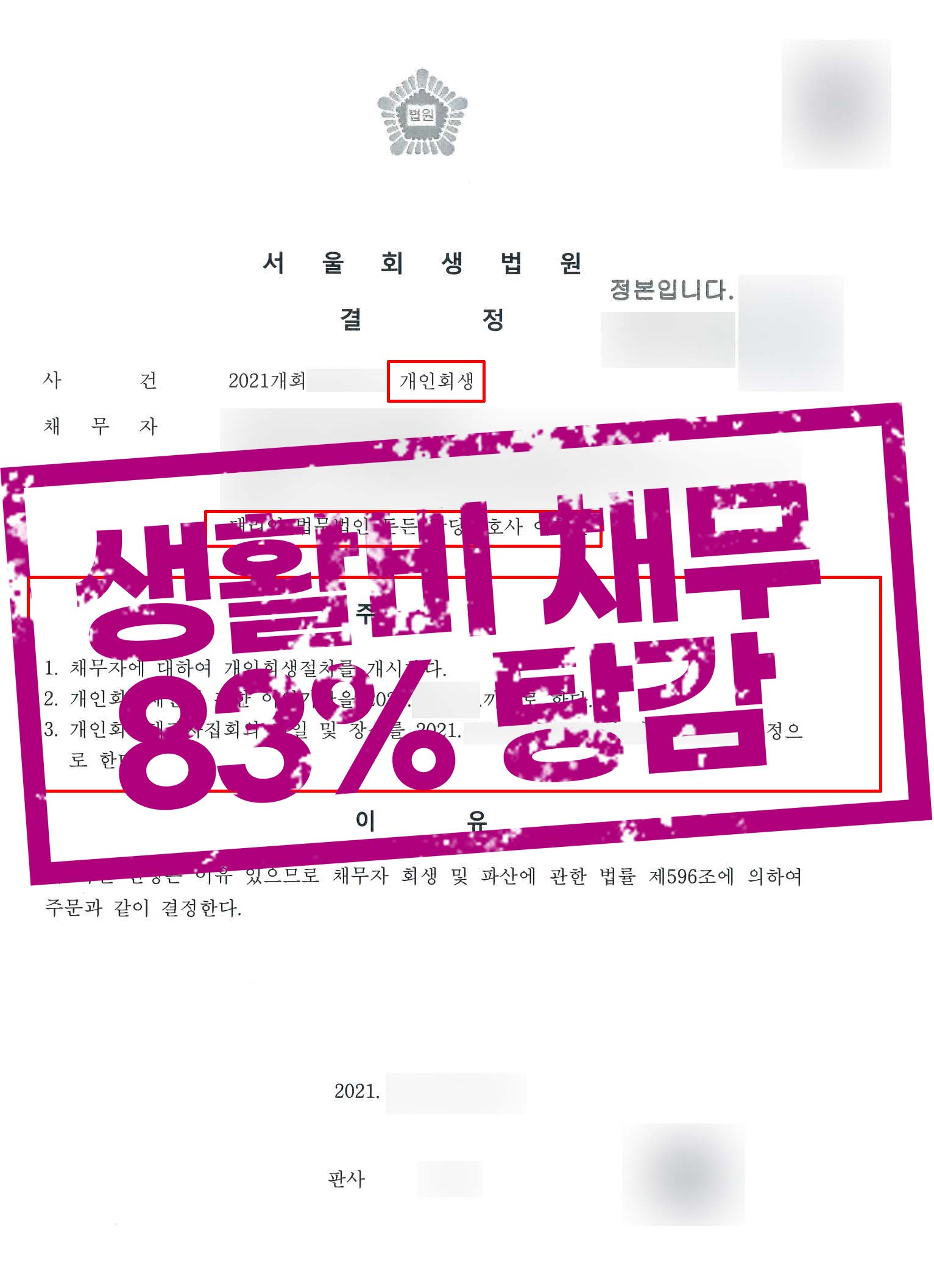 ﻿생활비로 인한 채무 83% 탕감! 22일 만의 개시 결정